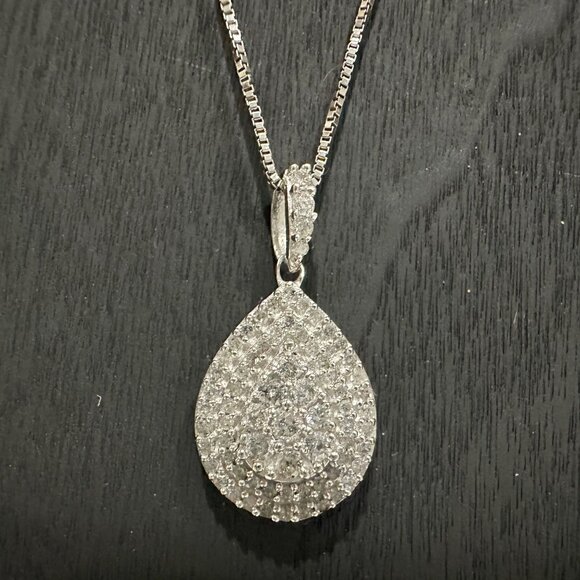 Stunning Pear Cut 1/2 Ct Diamond Necklace - Natural Diamonds in Sterling Silver - Picture 1 of 10